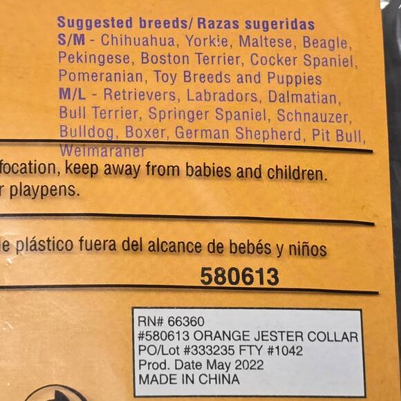 Rubie's Pet Shop Boutique Orange & Black Jester Dog Collar w. Bells Halloween - Picture 4 of 5